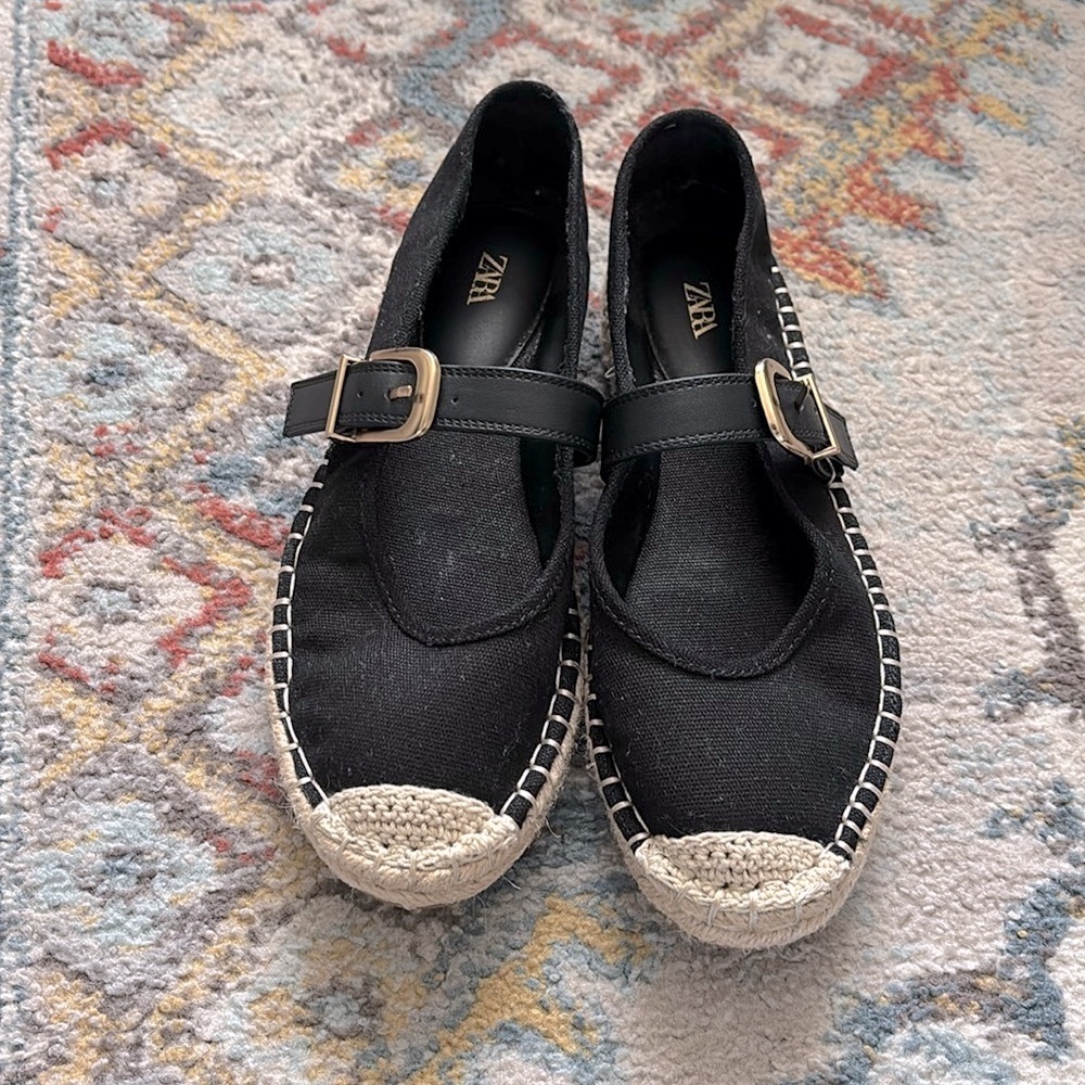 Zara Mary Jane Espadrille Flats with Whipstitch Detail - Picture 2 of 7